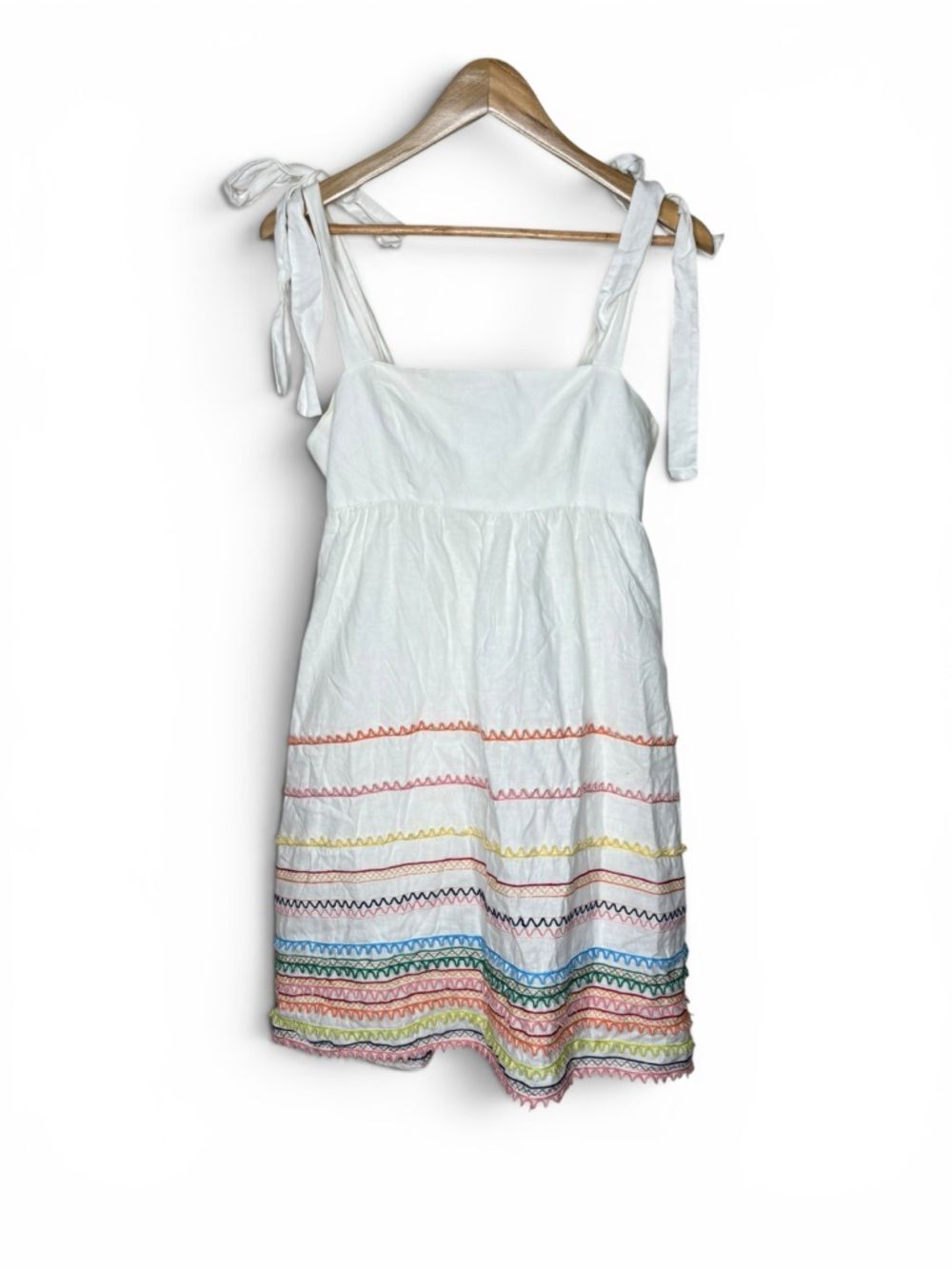 Zimmermann Laelia Tie Shoulder Dress playful rainbow-colored rickrack trim Sz M